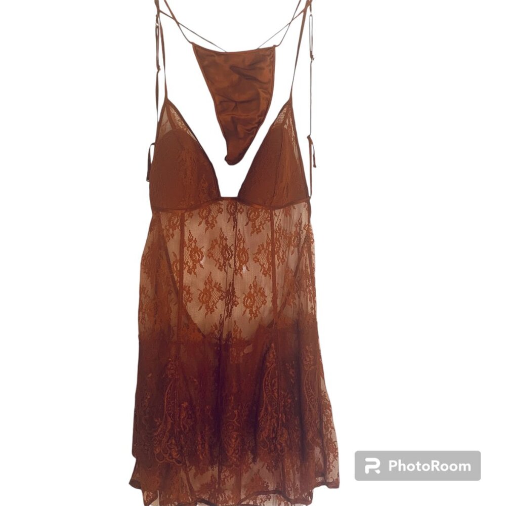 Victoria's Secret Babydoll Lace Lingerie Set Size L Rust Color